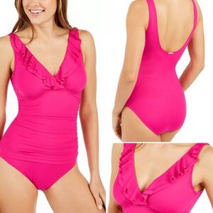 Lauren Ralph Lauren Women's Ruffle One Piece Swimsuit Pink